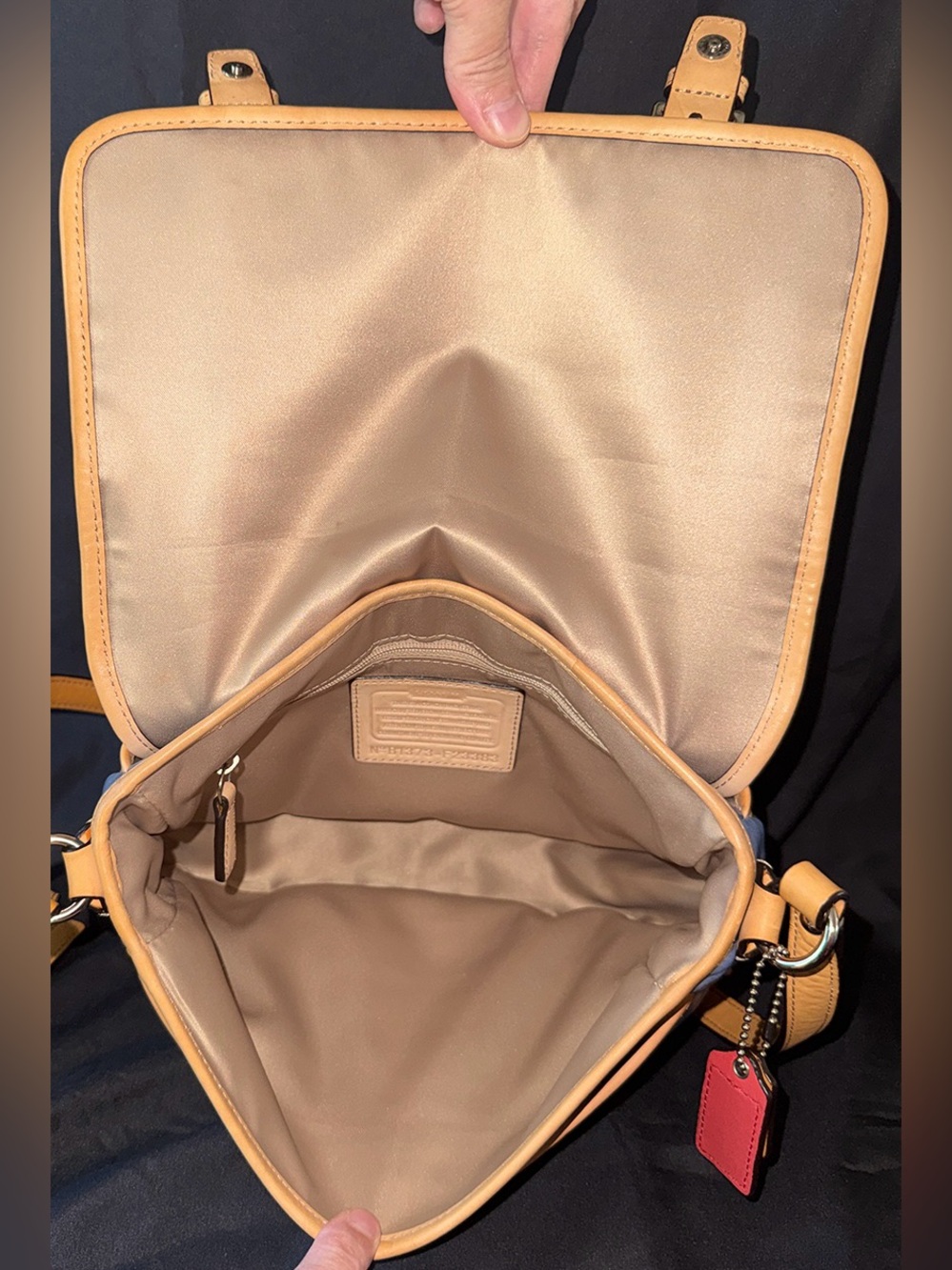 Coach Park Colorblock Flap Crossbody (F23383) in Red & Blue With Tan Trim - Picture 13 of 15